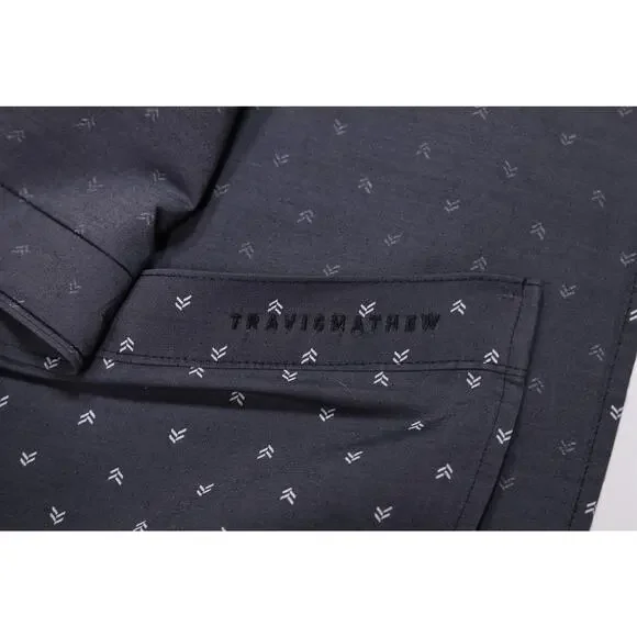 Travis Mathew Gray Print Design Short Sleeve Button Up Shirt Mens Medium - Picture 6 of 7